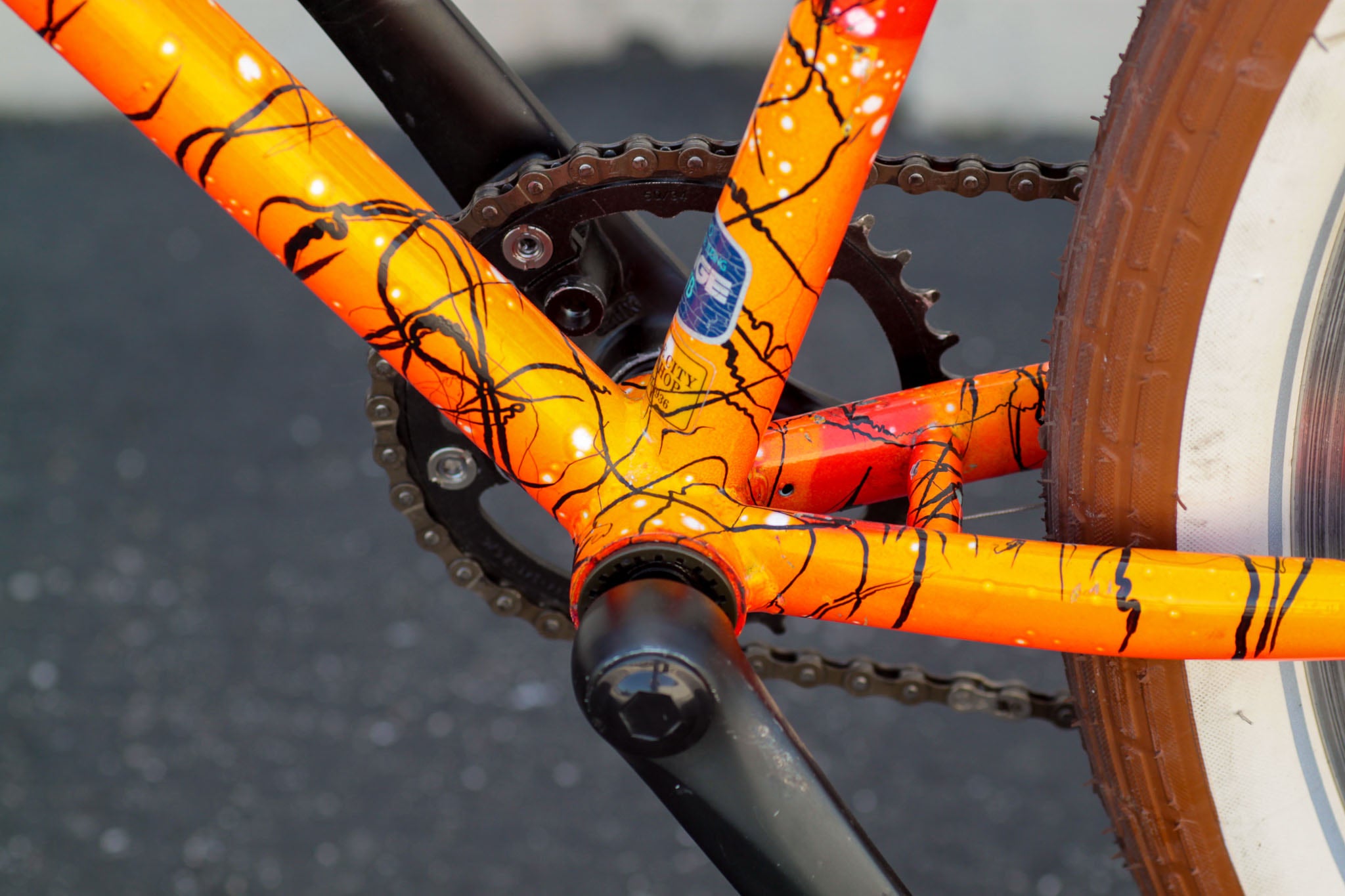 GT Outpost Vintage MTB Turned 1x Cruiser with Orange Splatter Paint orange CYTT Used Bikes for Sale Silicon Valley Bicycle Exchange Bay Area