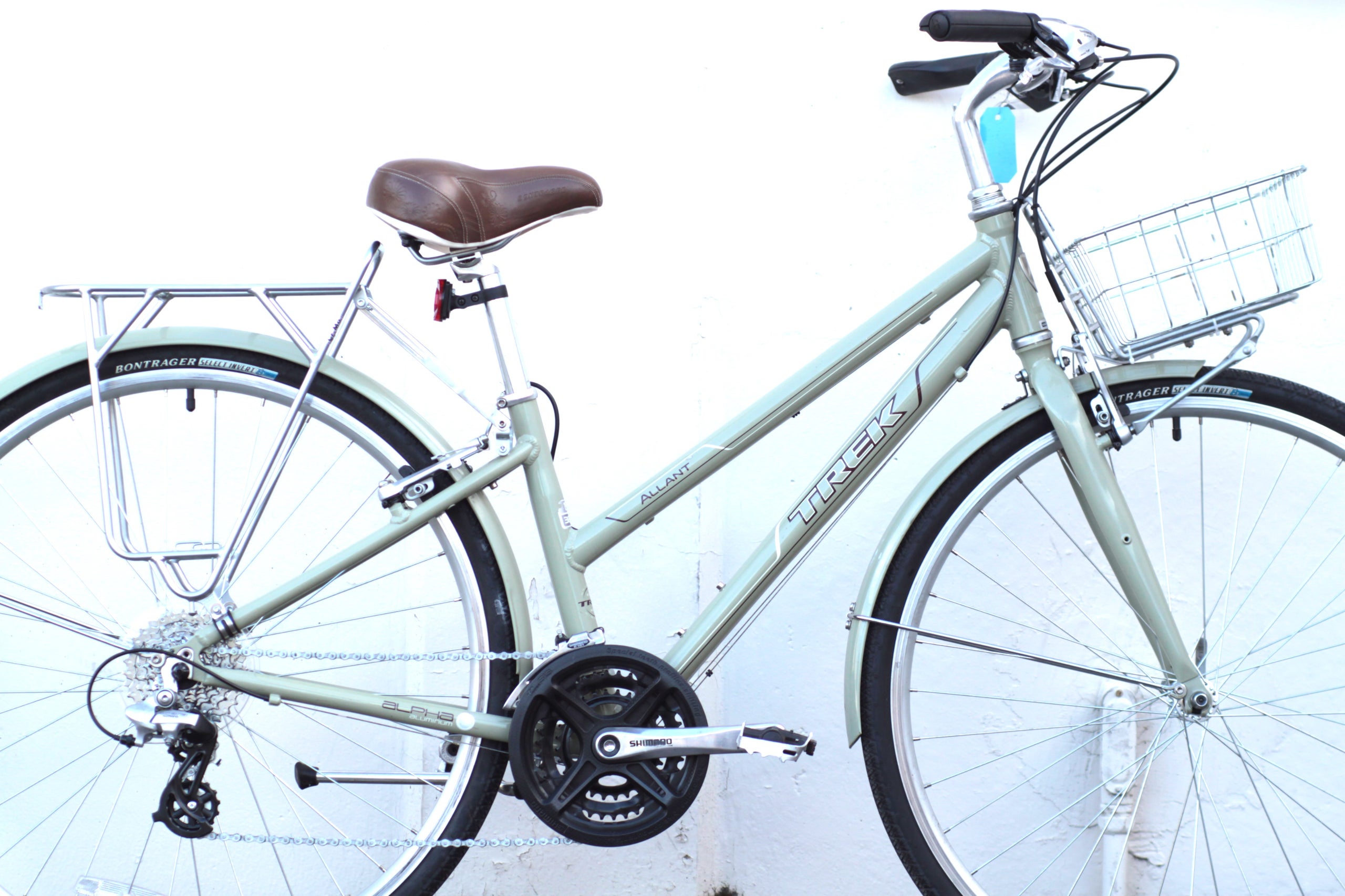 Trek Allant City Hybrid Commuter Bike with Fenders Nitto Rack and Basket 15 38cm green CDXD Used Bikes for Sale Silicon Valley Bicycle Exchange Bay Area